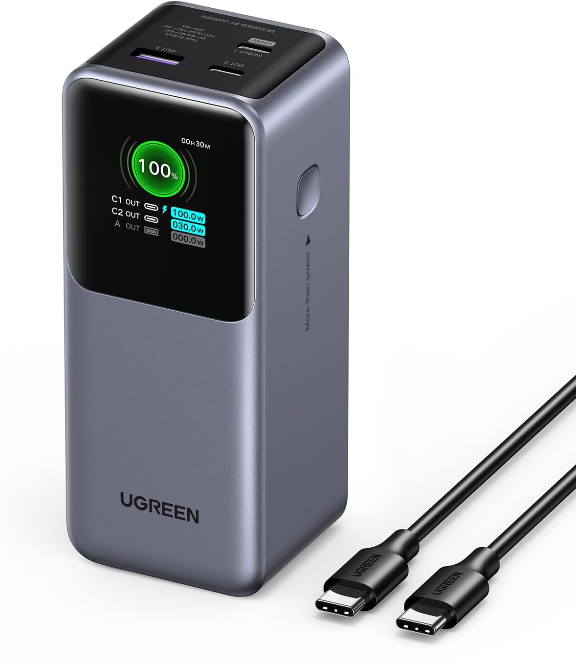 UGREEN Nexode 130W Power Bank, 20000mAh Powerbank z 3 portami, zewnętrzny akumulator z wyświetlaczem cyfrowym, kompatybilny z iPhone 16/15/14 Pro Max, Galaxy S24 Ultra, Macbook Pro, Dell i innymi