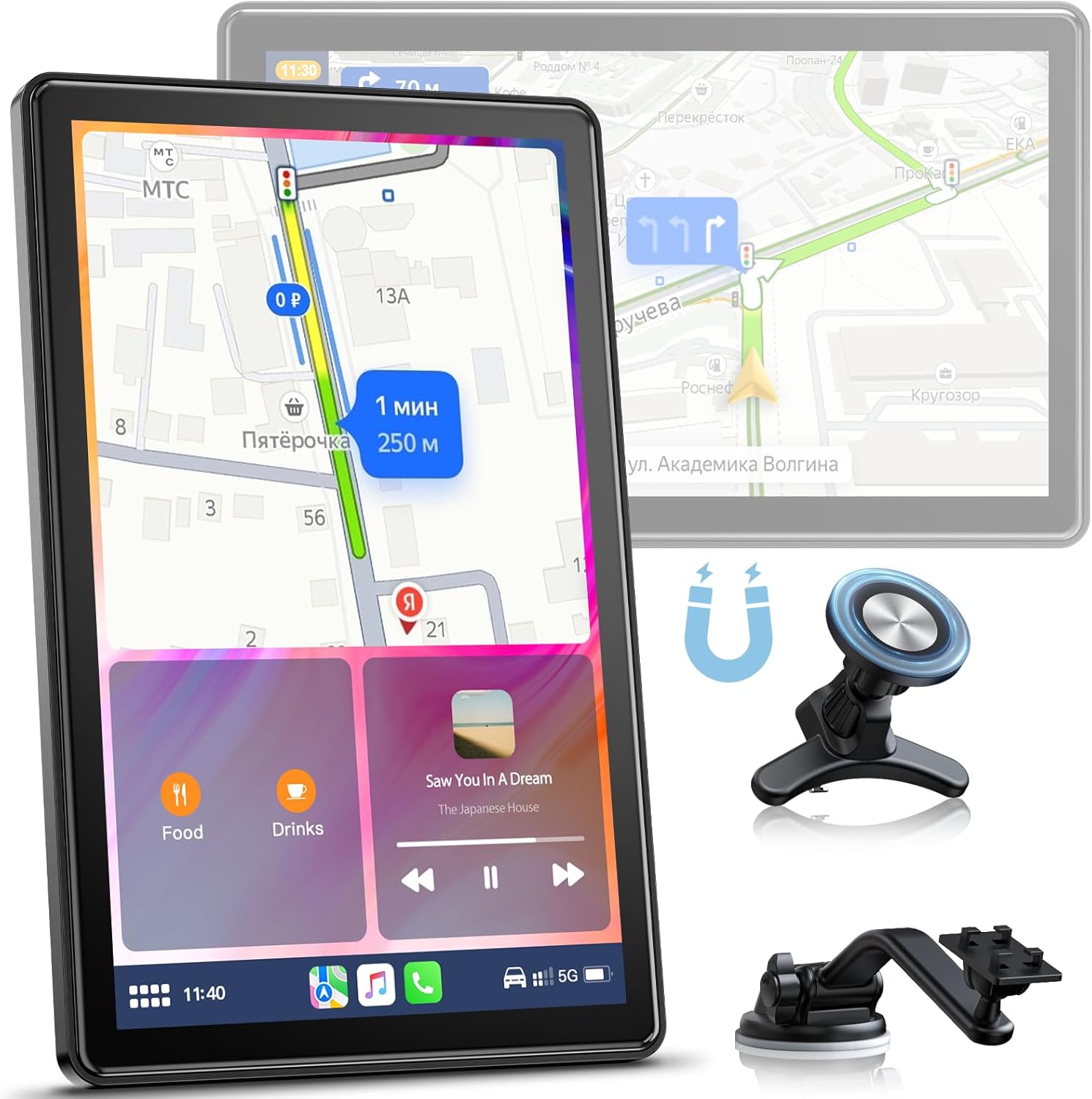 Volam 7-calowy wyświetlacz Carplay z systemem Android Auto, Orizontaler i pionowy ekran, uchwyt magnetyczny, aktualizacja 2024, przenośny wyświetlacz z systemem Android z nawigacją, sterowanie głosem,